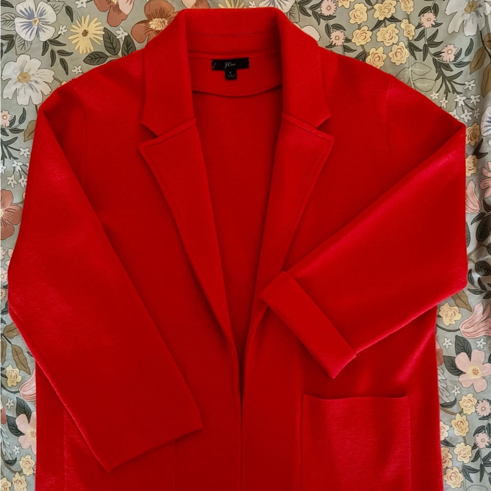 J. Crew Sofie Open Front Soft Structure Cardigan, Wool Cotton Blend, Red SZ L